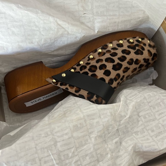 steve madden dana leopard clogs heels shoes slides - Picture 7 of 7